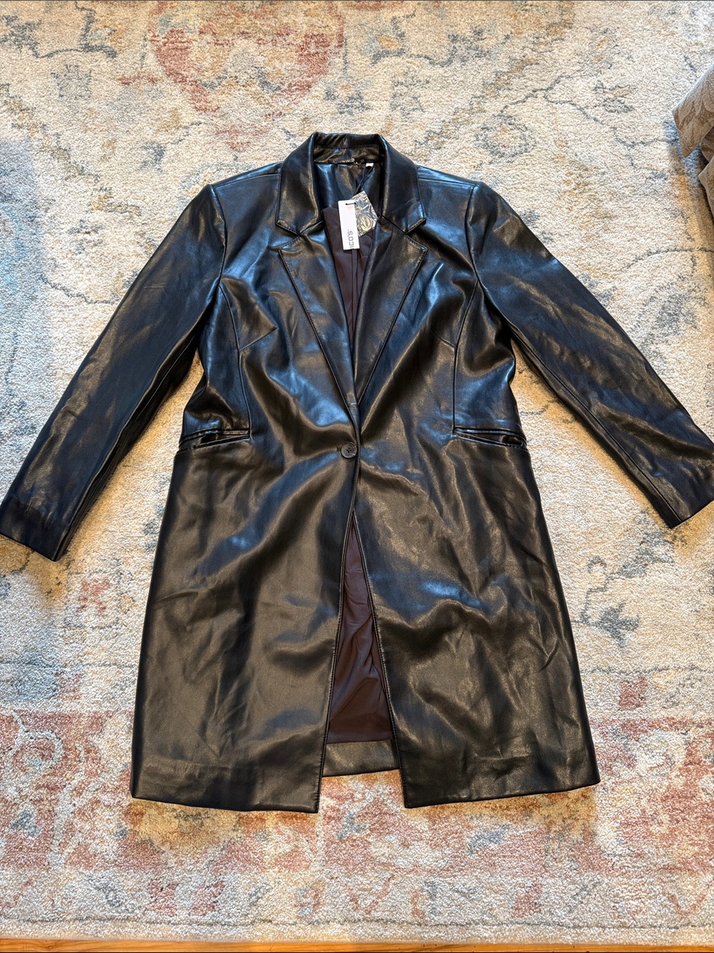 Chico's Black Faux Leather Long Blazer